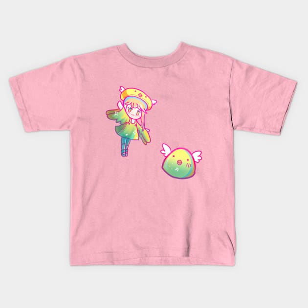 Blue Magical Duck Girl Kids T-Shirt by aishiiart